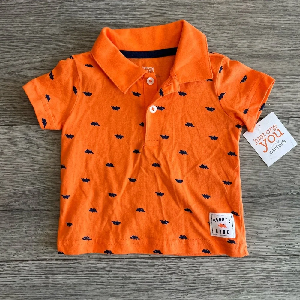 Carter’s Just One You Baby Boy Short Sleeve Polo Shirt Orange Blue Dinosaurs 6M